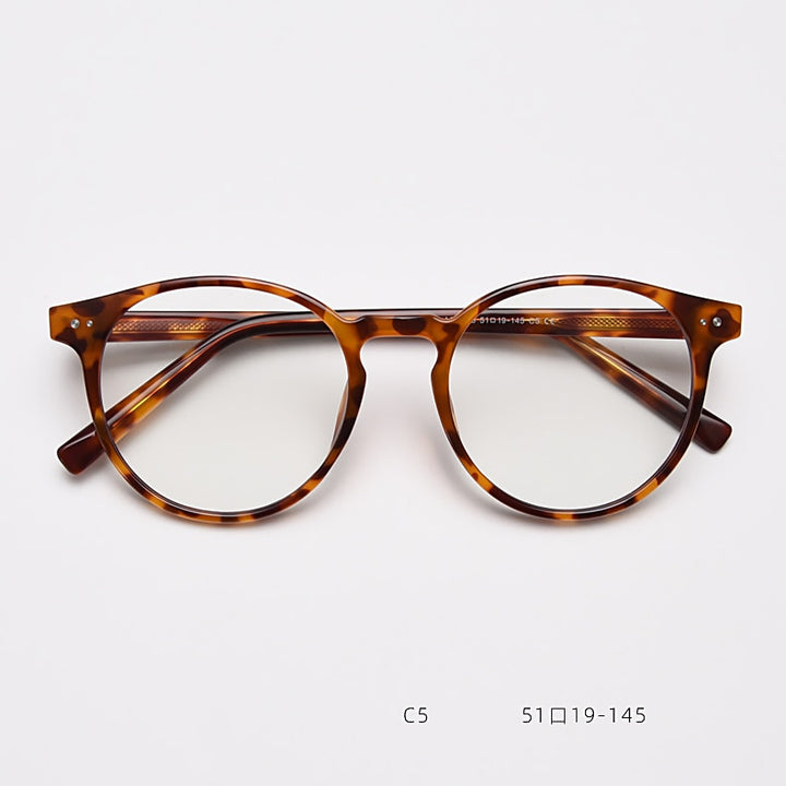 CCspace Unisex Full Rim Round Tr 90 Titanium Eyeglasses 55868 Full Rim CCspace Leopard