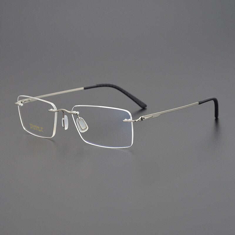 Bclear Unisex Rimless Square Titanium Eyeglasses My9911 Rimless Bclear Silver