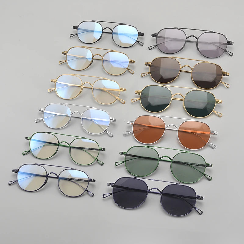 Gatenac Unisex Full Rim Polygon Double Bridge Titanium Eyeglasses 1477 Full Rim Gatenac