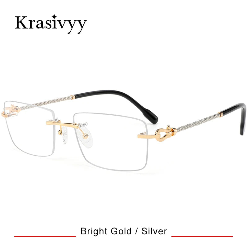 Krasivyy Men's Rimless Polygon Square Titanium Eyeglasses 316082