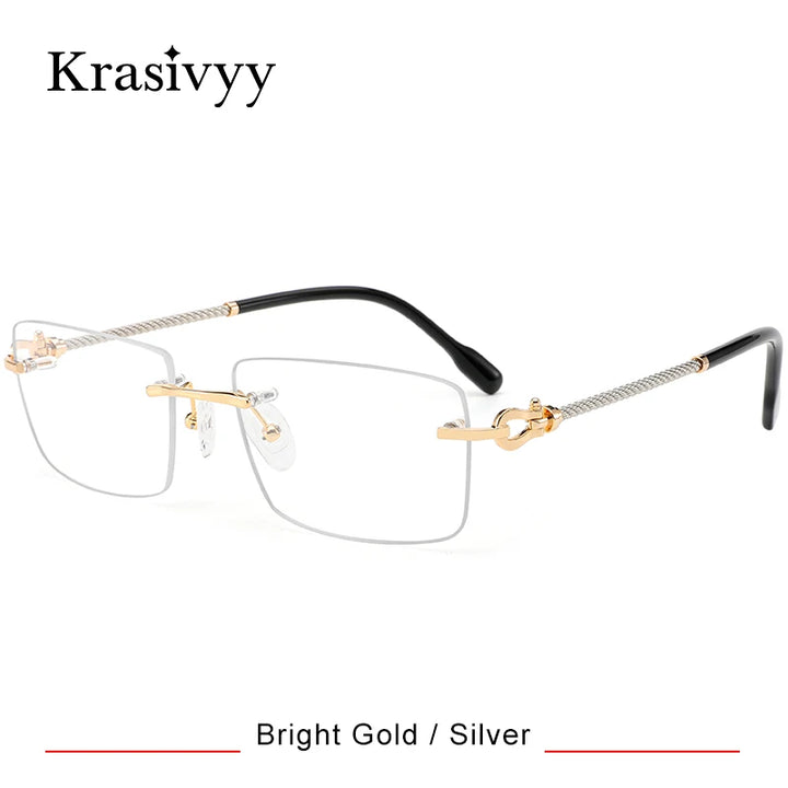 Krasivyy Men's Rimless Polygon Square Titanium Eyeglasses 316082