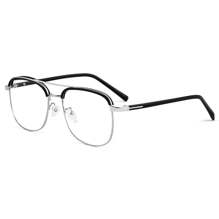 Kocolior Unisex Full Rim Square Double Bridge Alloy Reading Glasses 18032 Reading Glasses Kocolior Black Silver China 0