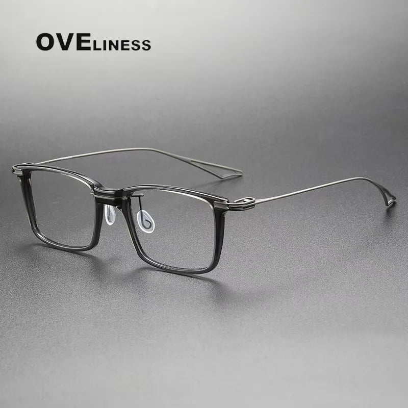 Oveliness Men's Full Rim Big Square Acetate Titanium Eyeglasses 614158