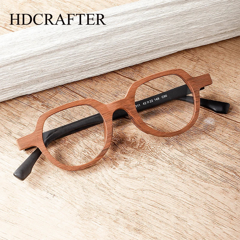 Hdcrafter Unisex Full Rim Flat Top Round Wood Eyeglasses 2311 Full Rim Hdcrafter Eyeglasses   