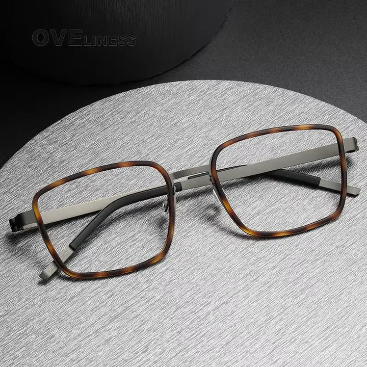 Oveliness Unisex Full Rim Square Acetate Titanium Eyeglasses 29754