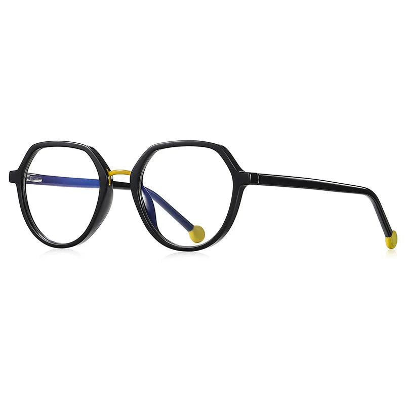 CCspace Unisex Full Rim Flat Top Round Tr 90 Titanium Eyeglasses 57322 Full Rim CCspace Black