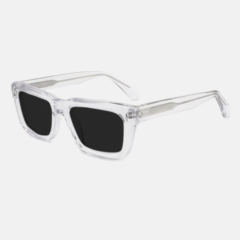 Gatenac Unisex Full Rim Square Polarized Acetate Sunglasses Mo13 Sunglasses Gatenac Transparent Gray