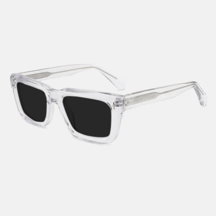 Gatenac Unisex Full Rim Square Polarized Acetate Sunglasses Mo13 Sunglasses Gatenac Transparent Gray