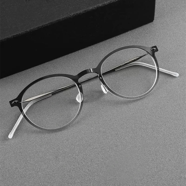 Black Mask Unisex Full Rim Round Titanium Acetate Eyeglasses 6541 Full Rim Black Mask