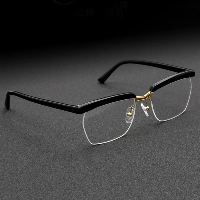 Black Mask Men's Semi Rim Square Brow Line Acetate Eyeglasses Th001 Semi Rim Black Mask