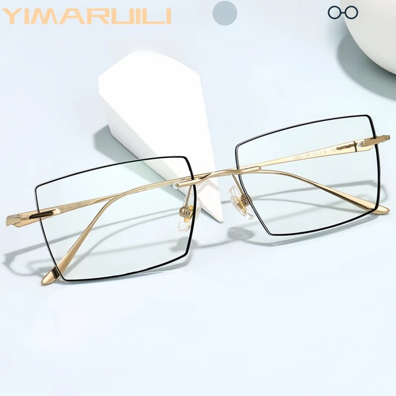 Yimaruili Unisex Rimless Polygon Square Titanium Eyeglasses 660398
