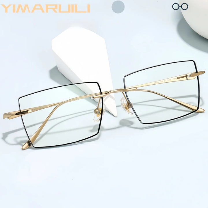 Yimaruili Unisex Rimless Polygon Square Titanium Eyeglasses 660398