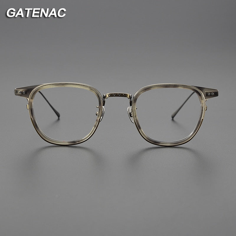 Gatenac Unisex Full Rim Square Acetate Titanium Eyeglasses Gxyj1076 Full Rim Gatenac