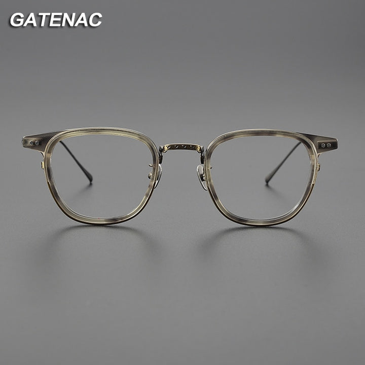 Gatenac Unisex Full Rim Square Acetate Titanium Eyeglasses Gxyj1076 Full Rim Gatenac