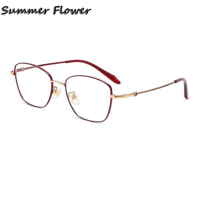 Summer Flower Women's Full Rim Polygon Cat Eye Titanium Eyeglasses 70703