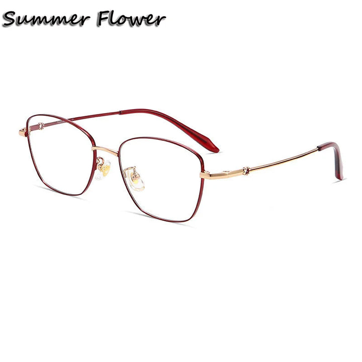 Summer Flower Women's Full Rim Polygon Cat Eye Titanium Eyeglasses 70703