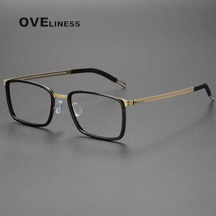 Oveliness Women's Full Rim Square Titanium Acetate Eyeglasses 82004 Full Rim Oveliness black gold