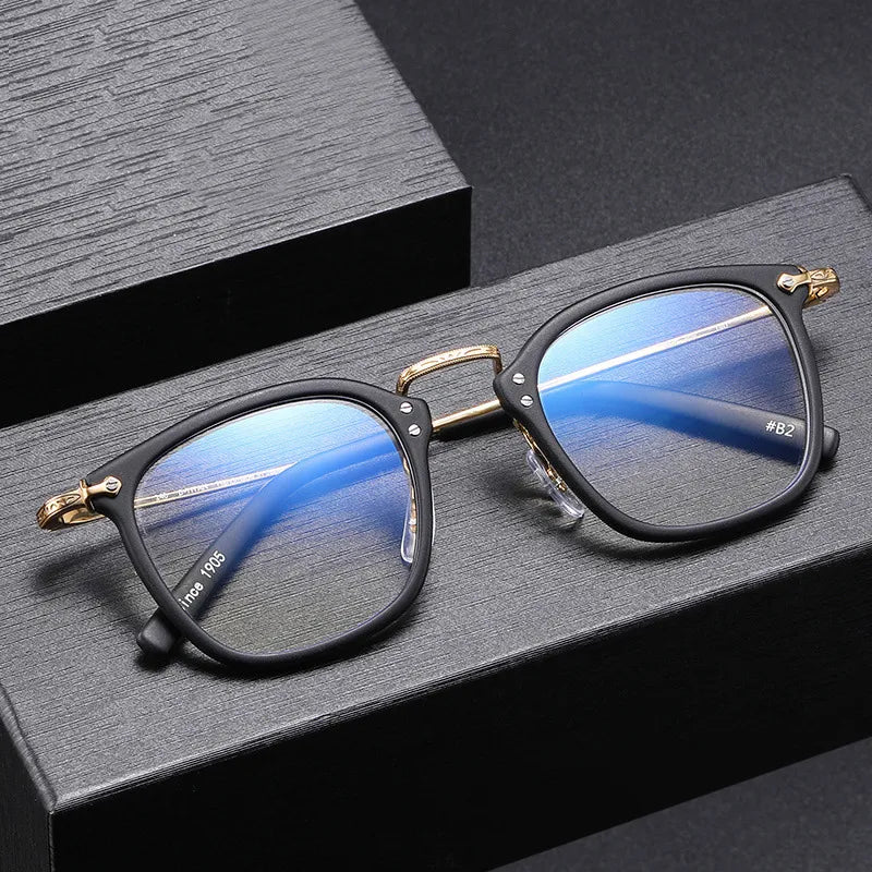Black Mask Unisex Full Rim Square Titanium Acetate Eyeglasses G806 Full Rim Black Mask