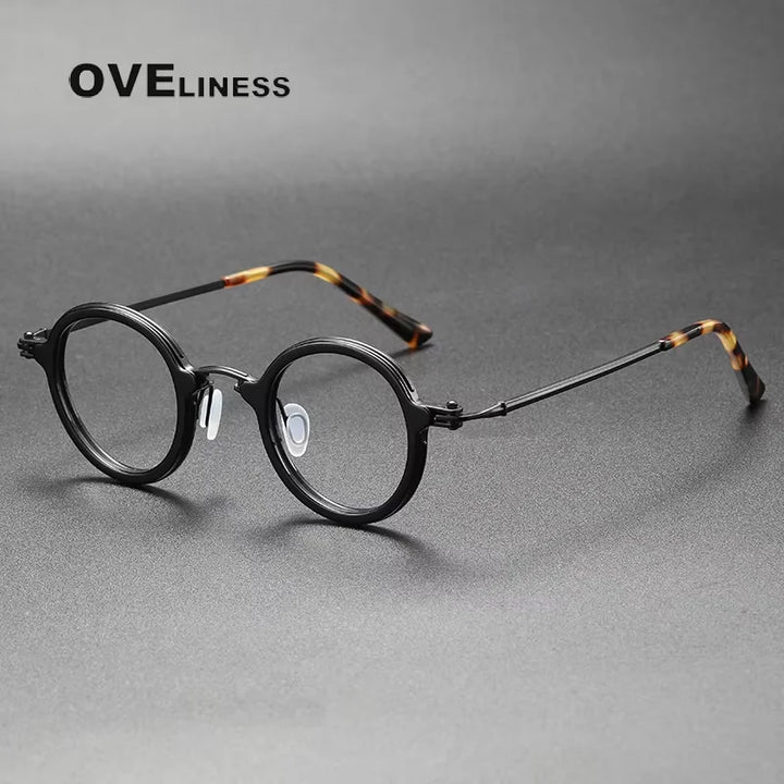 Oveliness Unisex Full Rim Round Acetate Titanium Eyeglasses 75899