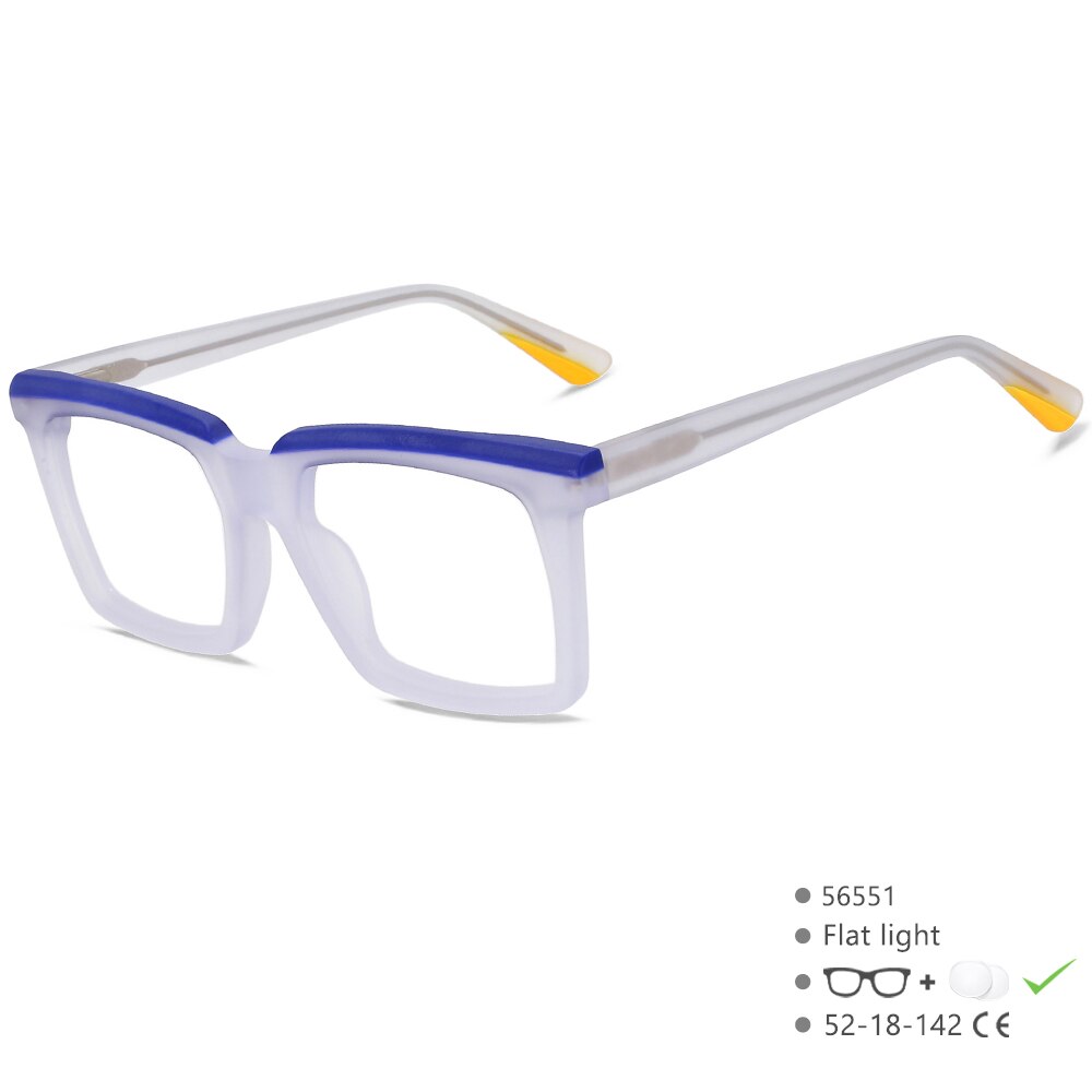 CCspace Unisex Full Rim Flat Top Square Acetate Eyeglasses 56551 Full Rim CCspace C2ClearBlue