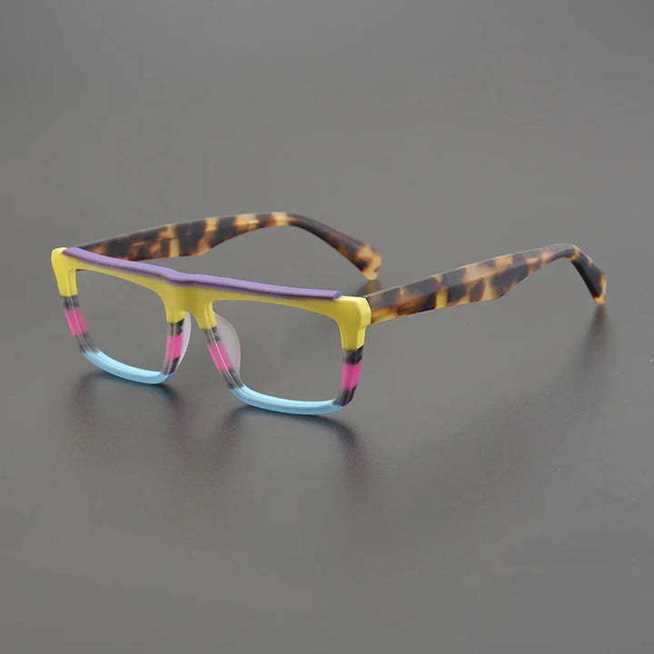 Gatenac Unisex Full Rim Square Frosted Acetate Eyeglasses Gxyj1208 Full Rim Gatenac Frosted Yellow