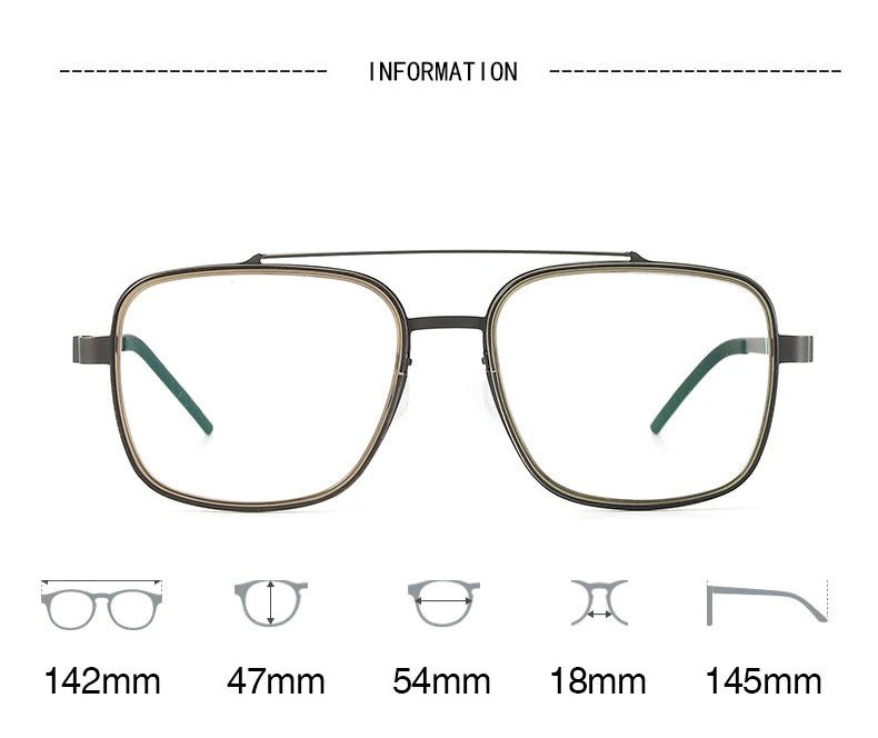 Black Mask Unisex Full Rim Square Double Bridge Titanium Eyeglasses 19744