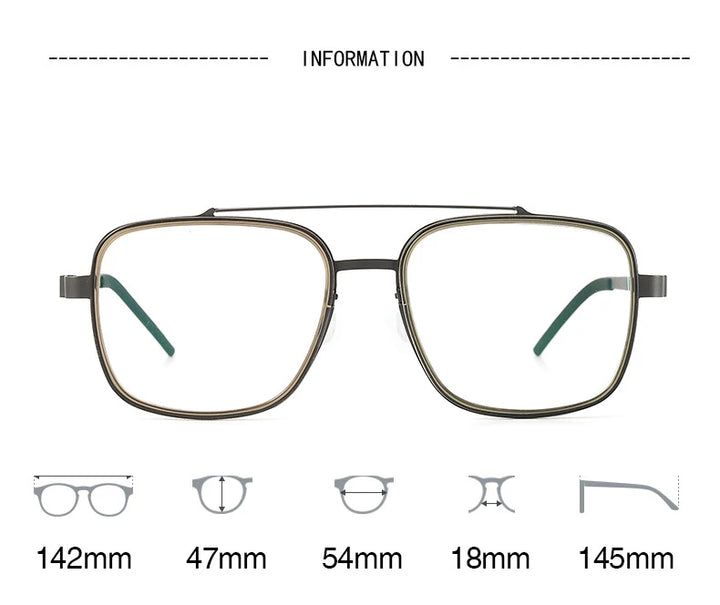 Black Mask Unisex Full Rim Square Double Bridge Titanium Eyeglasses 19744