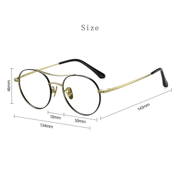 Hdcrafter Unisex Full Rim Round Double Bridge Titanium Eyeglasses 86578 Full Rim Hdcrafter Eyeglasses