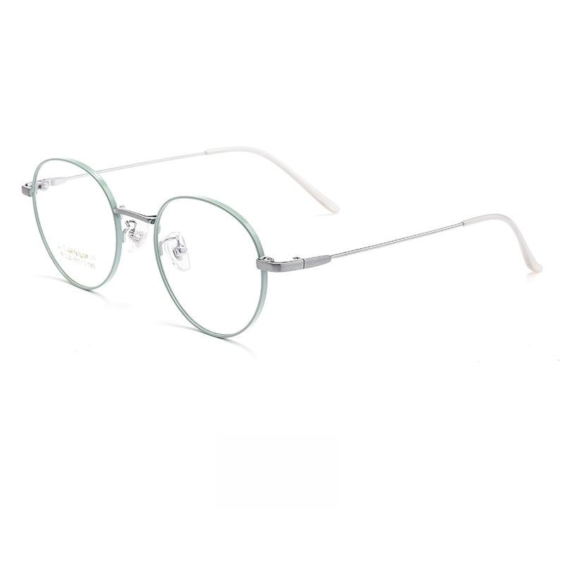 Yimaruili Unisex Full Rim Round Titanium Alloy Eyeglasses Bt038t Full Rim Yimaruili Eyeglasses Cyan Silver