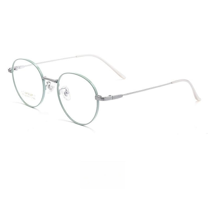 Yimaruili Unisex Full Rim Round Titanium Alloy Eyeglasses Bt038t Full Rim Yimaruili Eyeglasses Cyan Silver