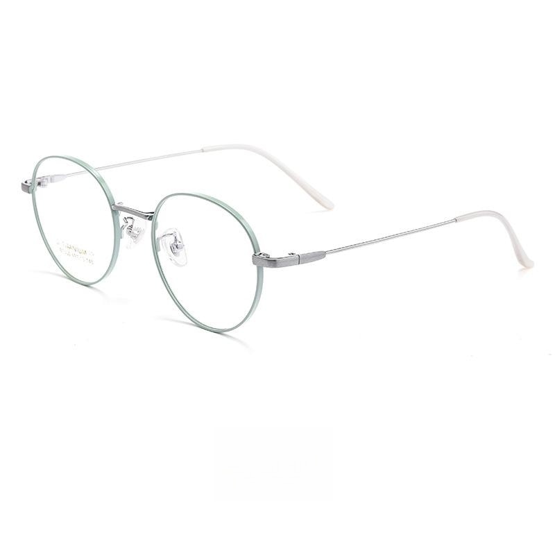 Yimaruili Unisex Full Rim Round Titanium Alloy Eyeglasses Bt038t Full Rim Yimaruili Eyeglasses Cyan Silver  
