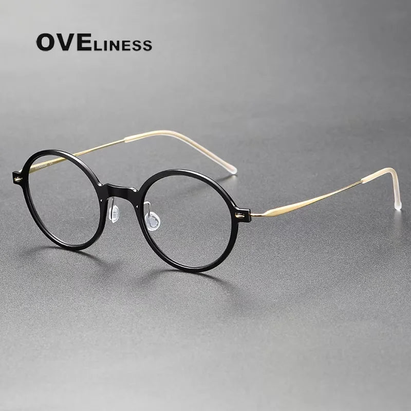 Oveliness Women's Full Rim Round Acetate Titanium Eyeglasses 36508