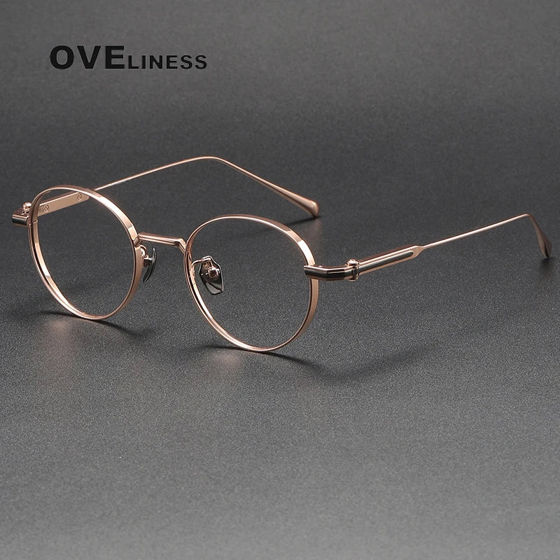 Oveliness Unisex Full Rim Round Titanium Eyeglasses 80983 Full Rim Oveliness rose gold black