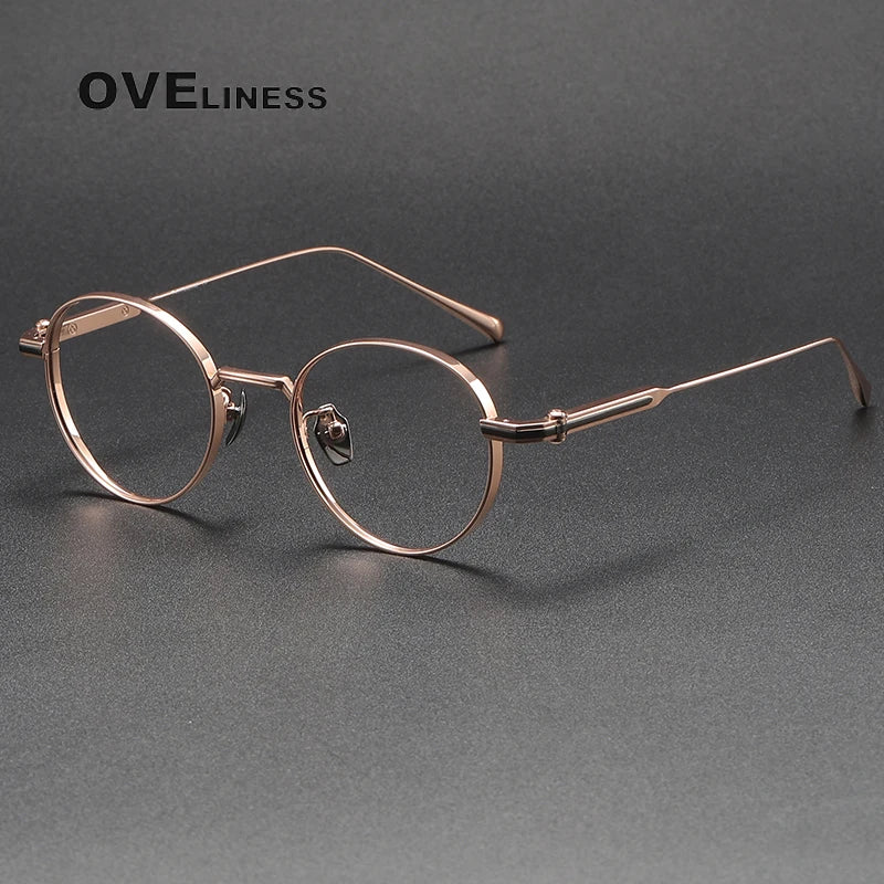 Oveliness Unisex Full Rim Round Titanium Eyeglasses 80983 Full Rim Oveliness rose gold black  