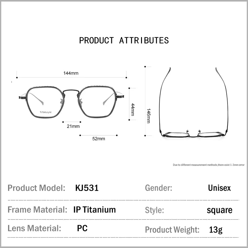 Muzz Unisex Full Rim Flat Top Square Titanium Eyeglasses 45531