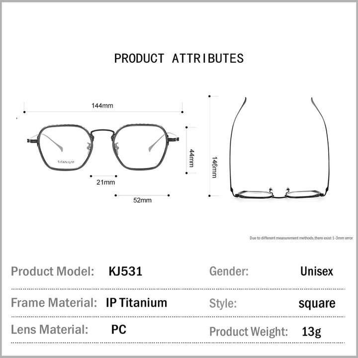 Muzz Unisex Full Rim Flat Top Square Titanium Eyeglasses 45531