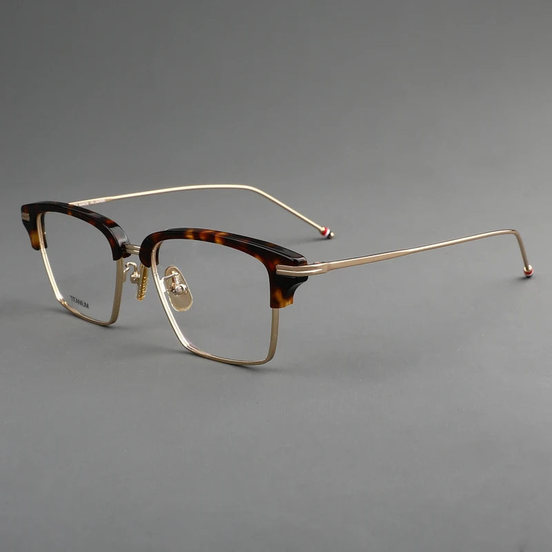 Black Mask Unisex Full Rim Big Square Acetate Titanium Eyeglasses 55422