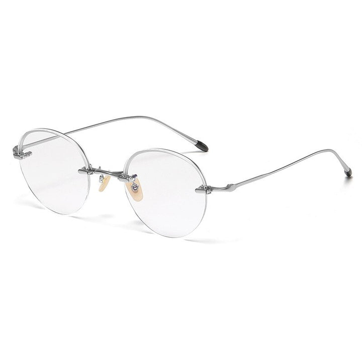 Gatenac Unisex Rimless Round Titanium Eyeglasses Gxyj1038 Rimless Gatenac Silver