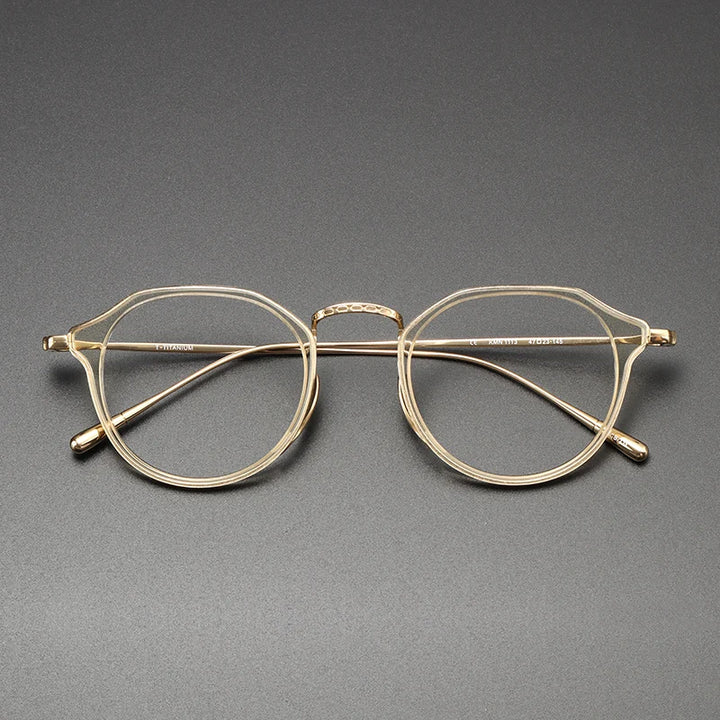 Black Mask Men's Full Rim Flat Top Oval Titanium Acetate Eyeglasses 4213 Full Rim Black Mask Gold