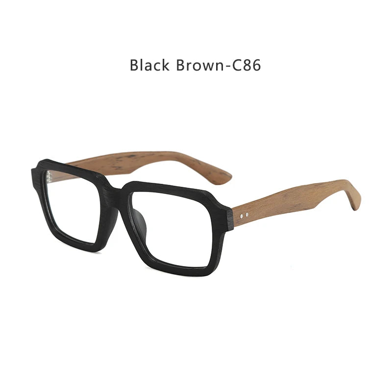 Hdcrafter Men's Full Rim Square Wood Eyeglasses 8184 Full Rim Hdcrafter Eyeglasses Black-Brown-C86