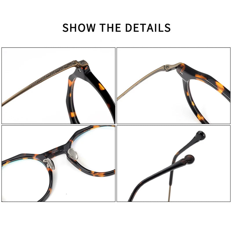 Black Mask Women's Full Rim Flat Top Round Titanium Acetate Eyeglasses 42402 Full Rim Black Mask