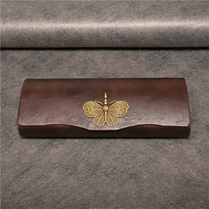 Cubojue Unisex Brown PU Leather Eyeglass Case Assorted Designs 1638 Case Cubojue Case middle butterfly