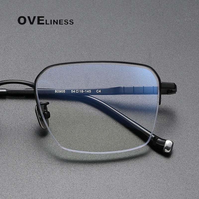 Oveliness Men's Semi Rim Square Titanium Eyeglasses 80905 Semi Rim Oveliness   
