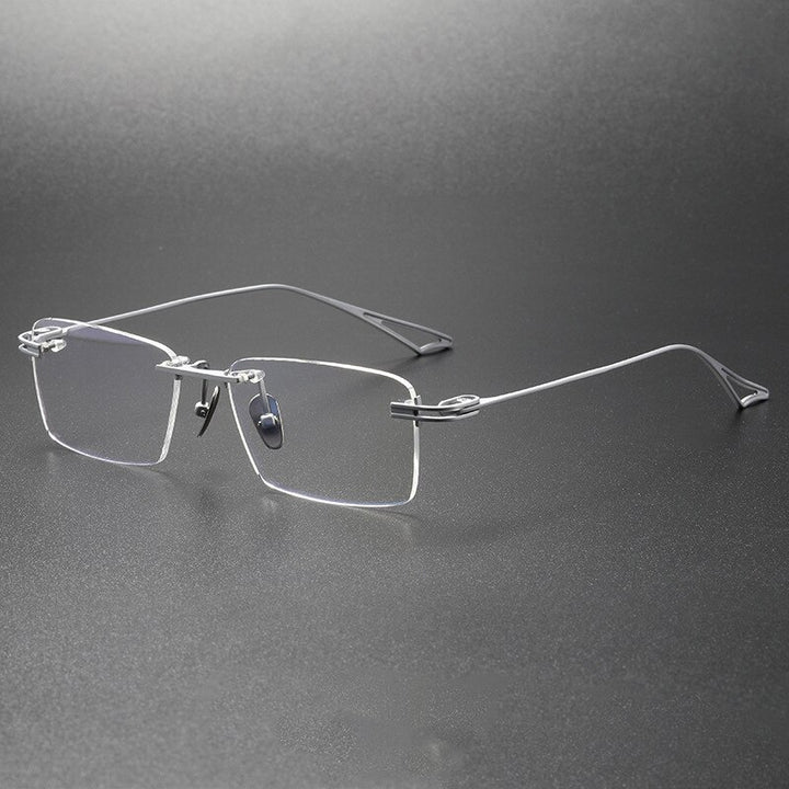 CCspace Unisex Rimless Square Titanium Eyeglasses 56511 Rimless CCspace Silver