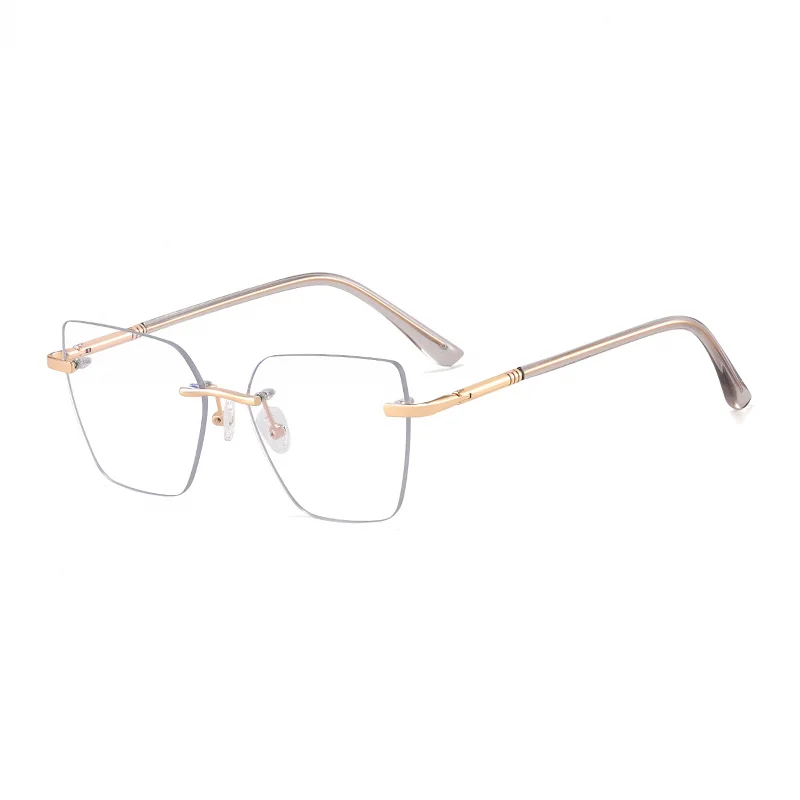 Ralferty Women's Rimless Flat Top Polygon Acetate Eyeglasses R83600 Rimless Ralferty C2 Clear Gray CHINA