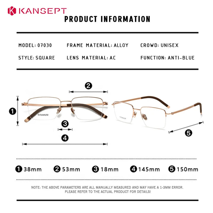 Kansept Men`s Semi Rim Polygon Square Alloy Reading Glasses 77030