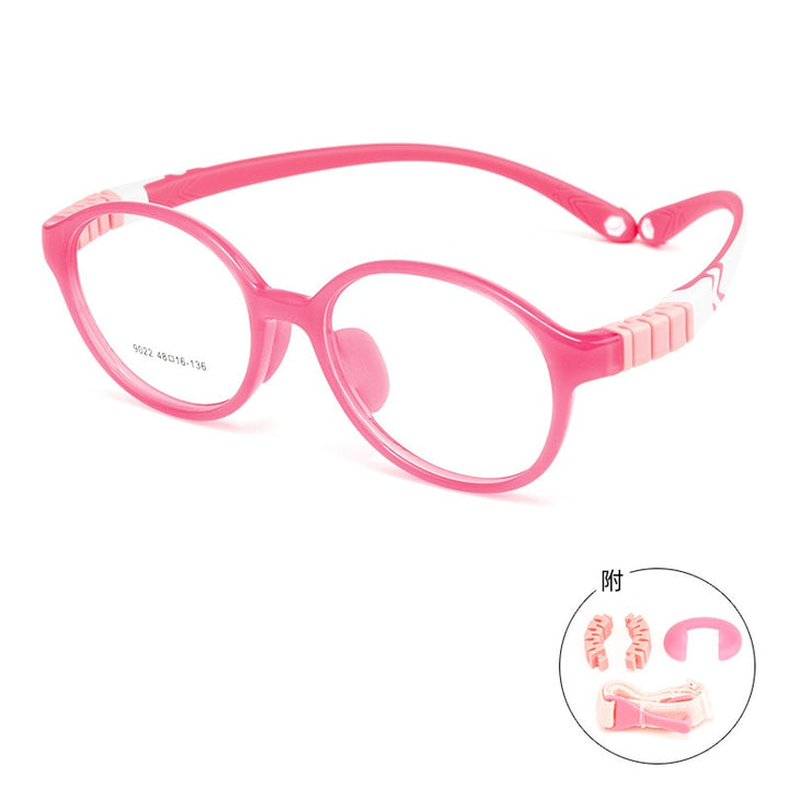 Yimaruili Unisex Children's Full Rim Round Tr 90 Silicone Eyeglasses 9022et Full Rim Yimaruili Eyeglasses Rose Red