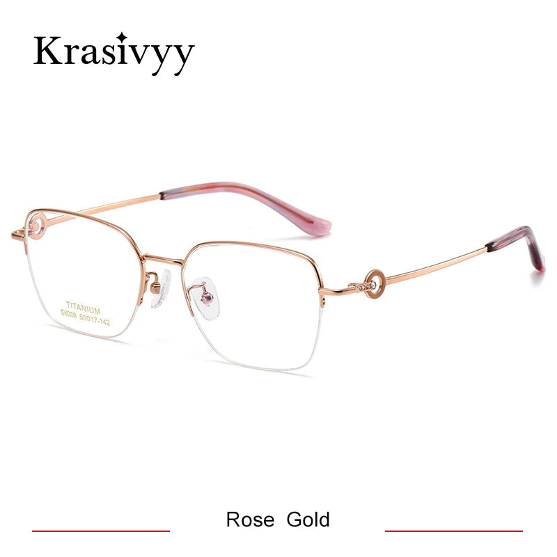 Krasivyy Women's Semi Rim Flat Top Square Titanium Eyeglasses 6008 Semi Rim Krasivyy Rose Gold