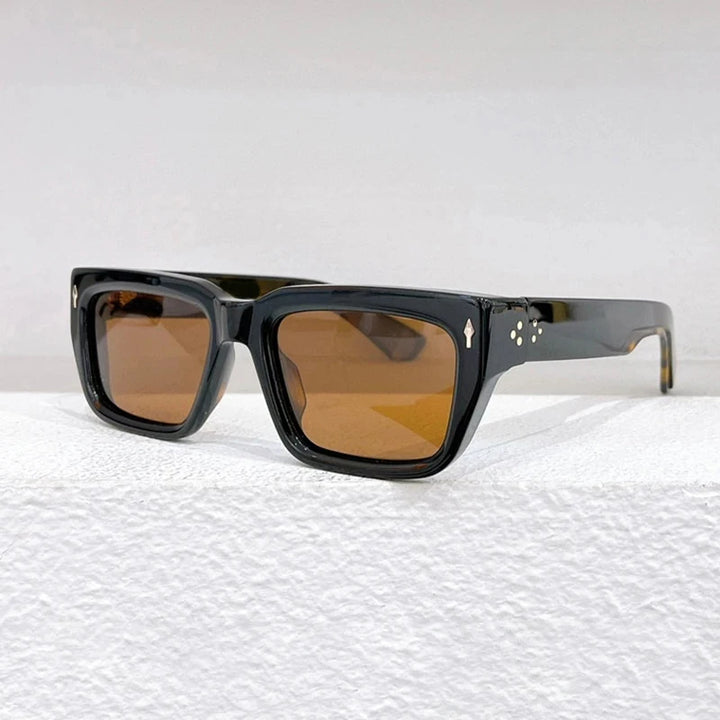 Hewei Unisex Full Rim Square Acetate Sunglasses 0031 Sunglasses Hewei dark orange-black as picture 