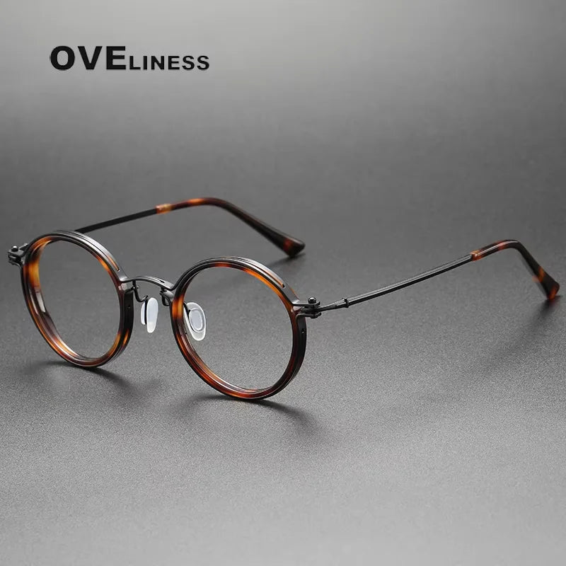 Oveliness Unisex Full Rim Round Acetate Titanium Eyeglasses 25860